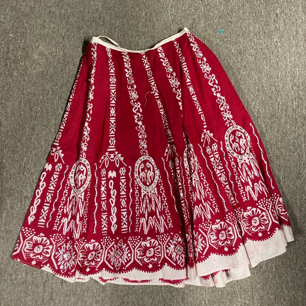 Red and White pleated skirt